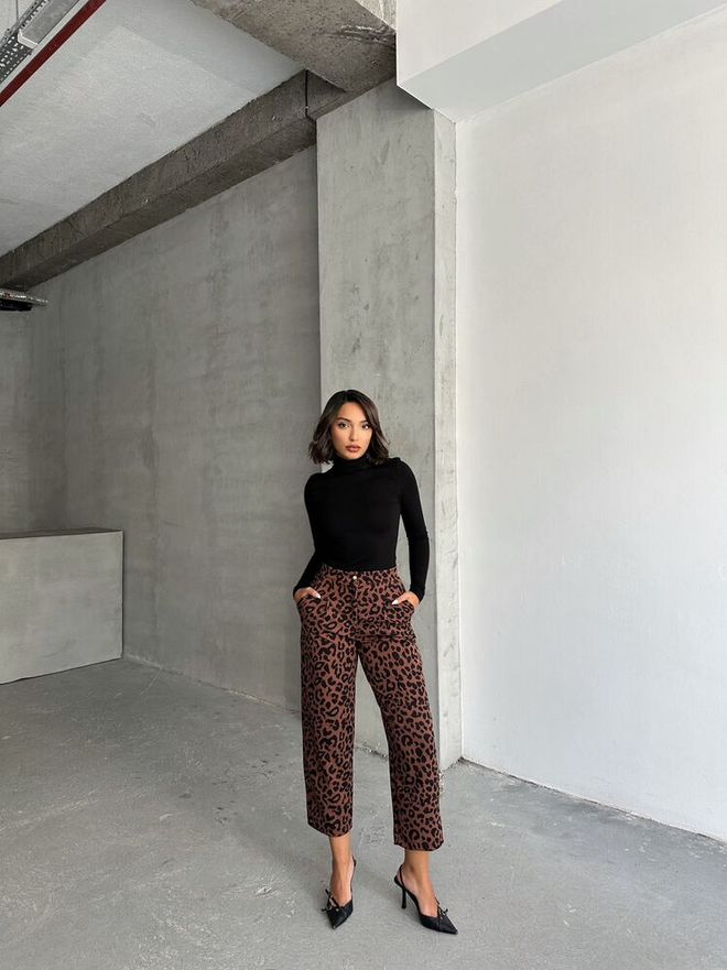 Topshow Pantalon À Motifs Léopard Marron Noir F1788 Vêtements en gros Anniversaire