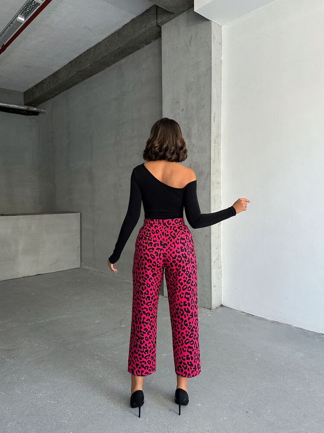 Topshow Fujiya Zwarte F1788 Broek Met Luipaardpatroon Groothandel Kleding 4