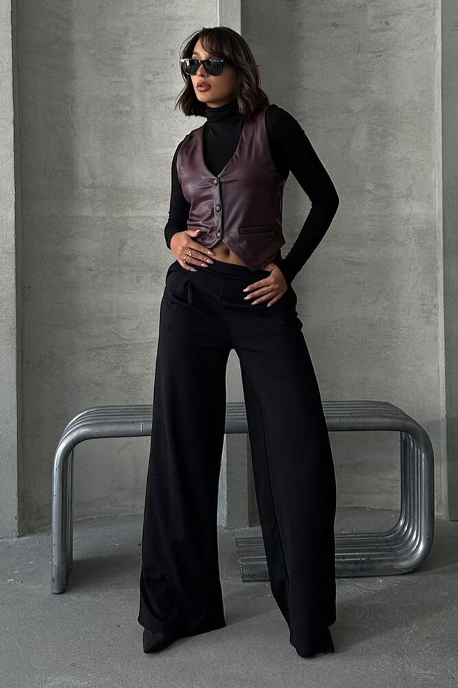 Topshow Кожена Жилетка С Копчета Бордо Червено Дрехи на едро Небрежен