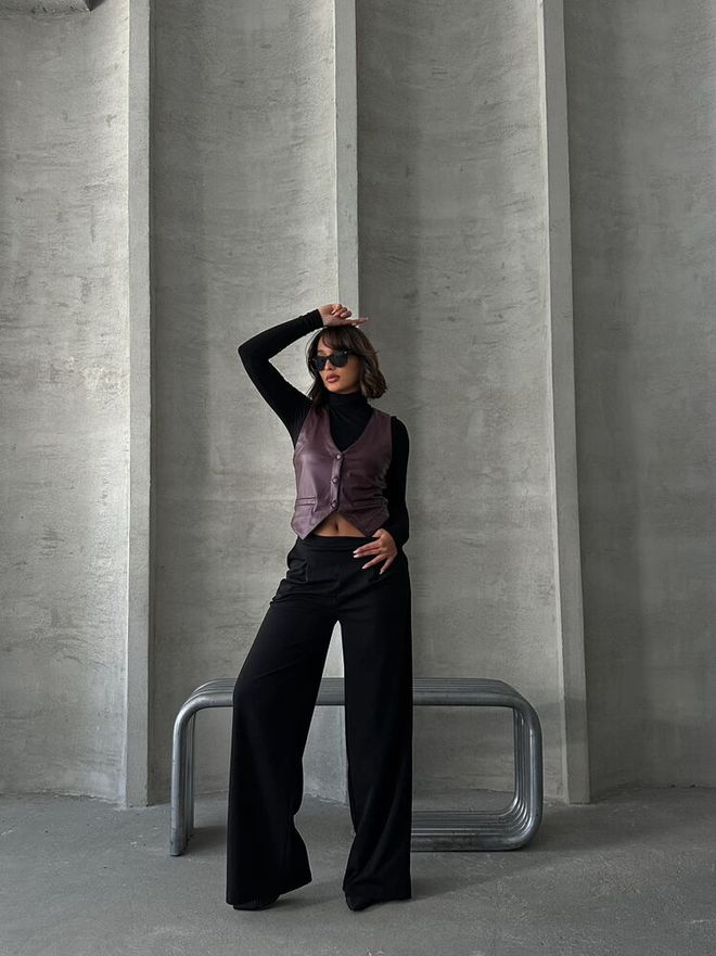 Topshow Buttoned Leather Vest Claret Red Wholesale Clothing Birthday