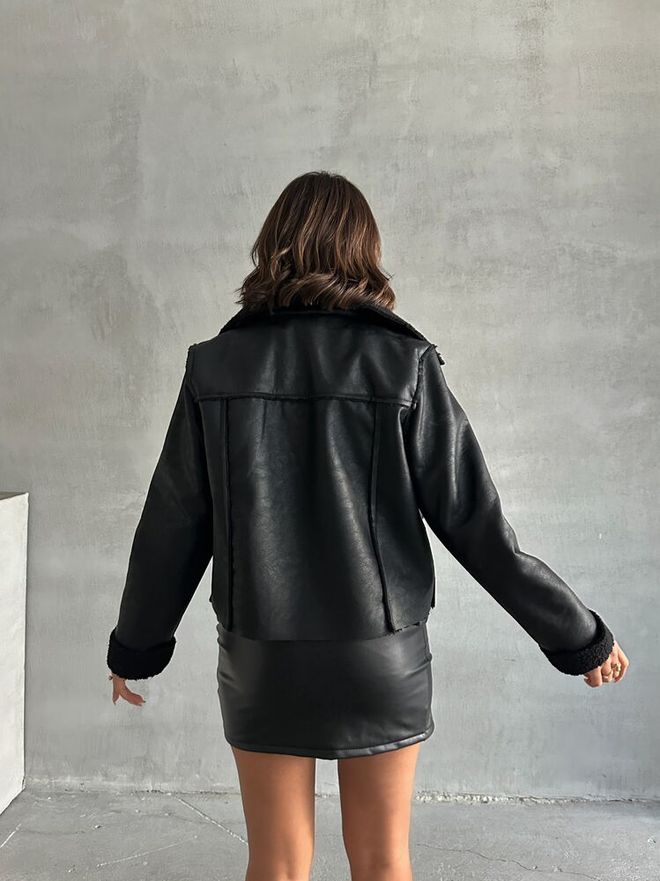Topshow Black Laminated Leather Zippered Coat Wholesale Clothing 4