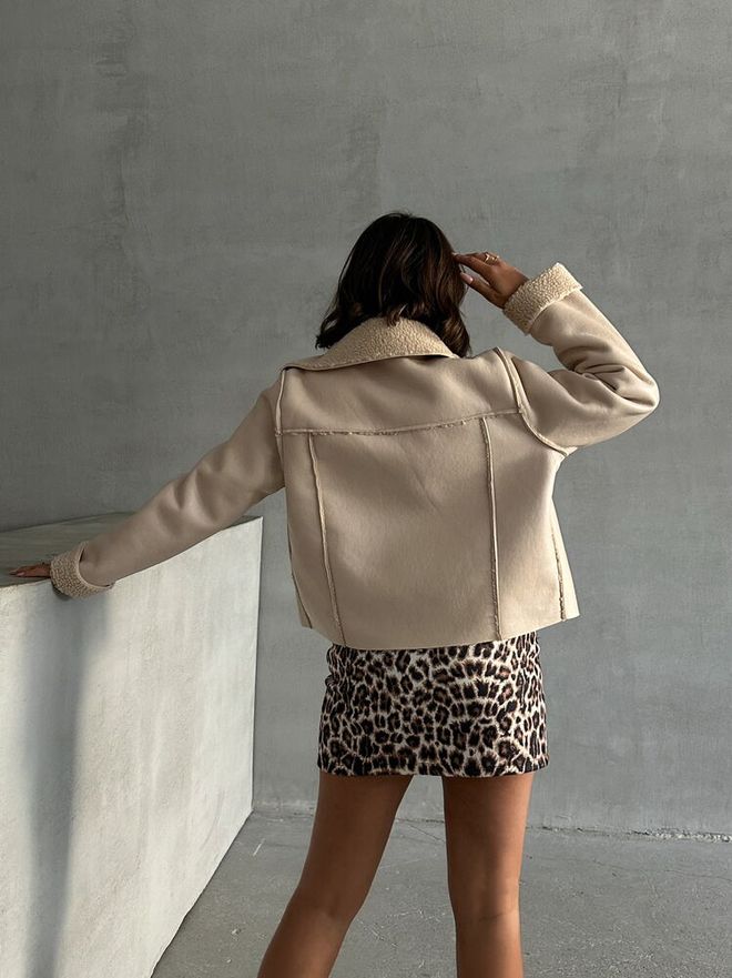 Topshow Laminated Leather Zippered Coat Light Stone Wholesale Clothing 4
