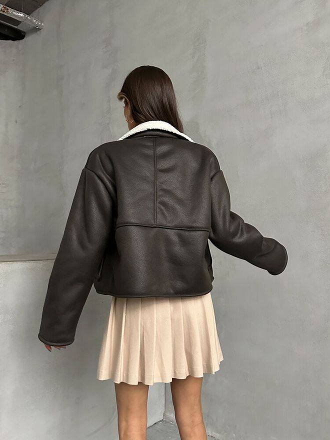 Topshow Antracytowy kremowy płaszcz F 1553 Nubuk z kołnierzem Hurtowa sprzedaż odzieży 4