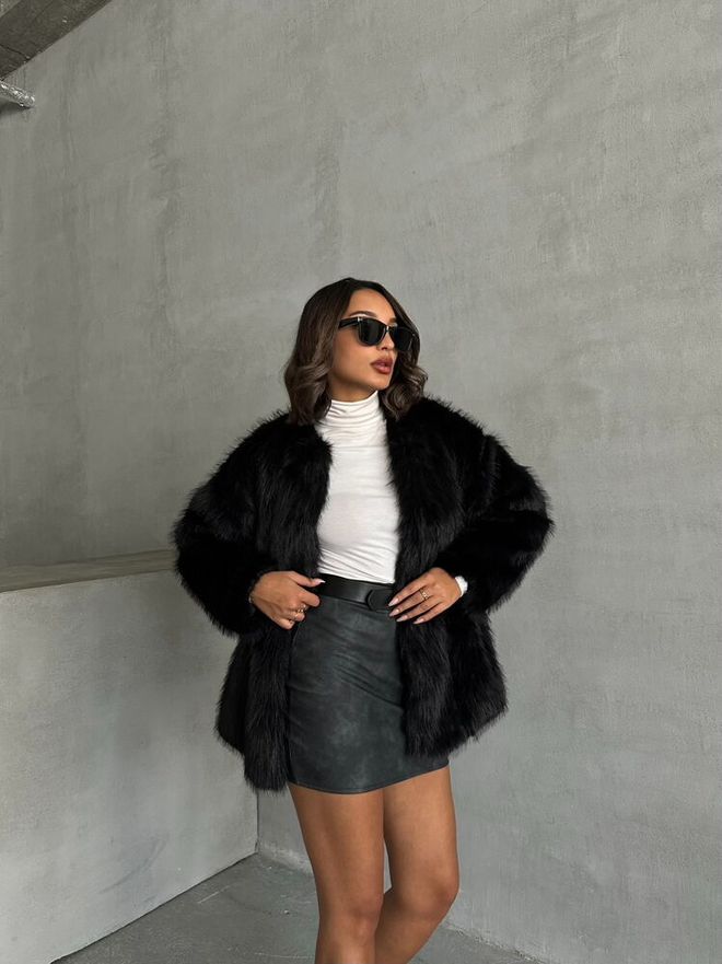 Topshow Abrigo De Felpa Negro Ropa al por mayor 2