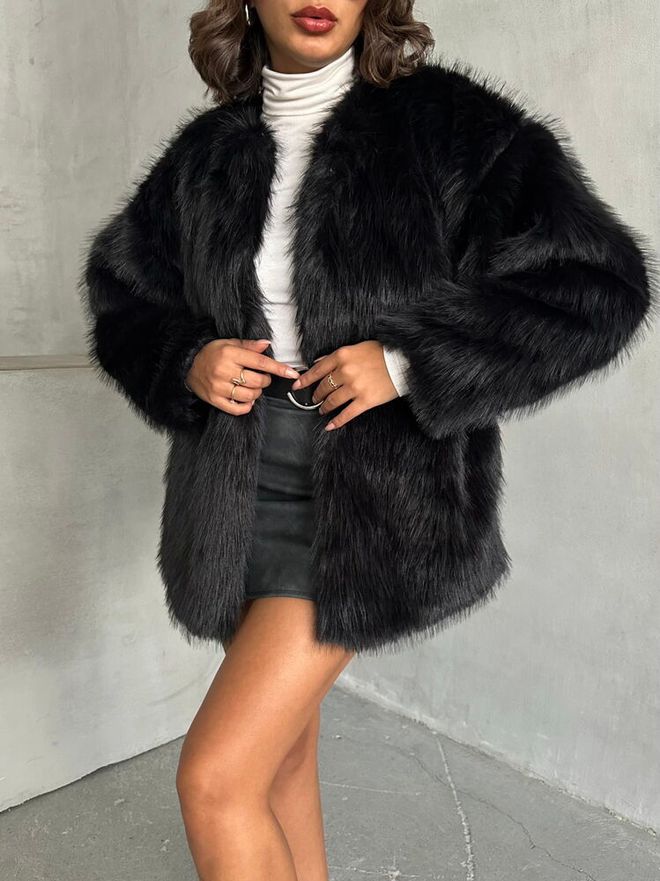 Topshow Abrigo De Felpa Negro Ropa al por mayor Otoño