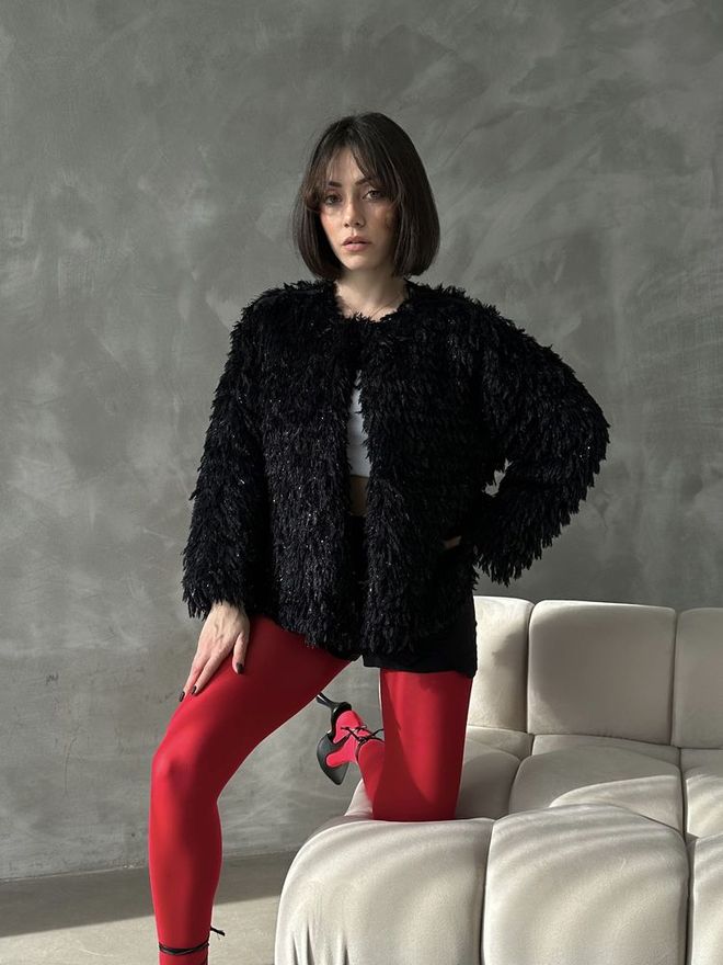 Topshow Siyah Suni Kürk Ceket Toptan Giyim Resmi