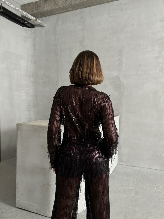 Topshow بلوزة باللون الأسود العنابي الترتر ملابس بالجملة رائع