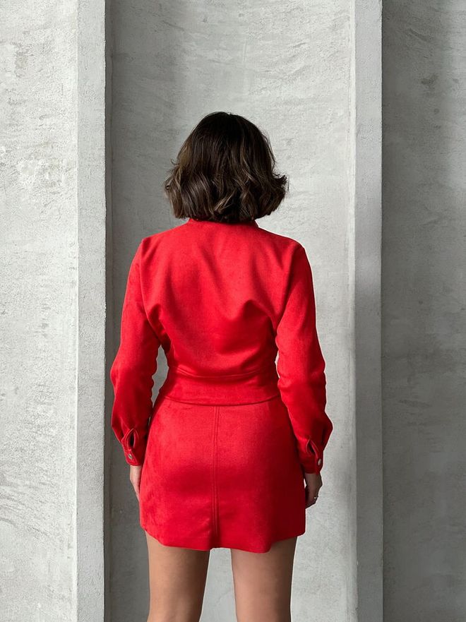 Topshow معطف أحمر بسحاب ملابس بالجملة 4