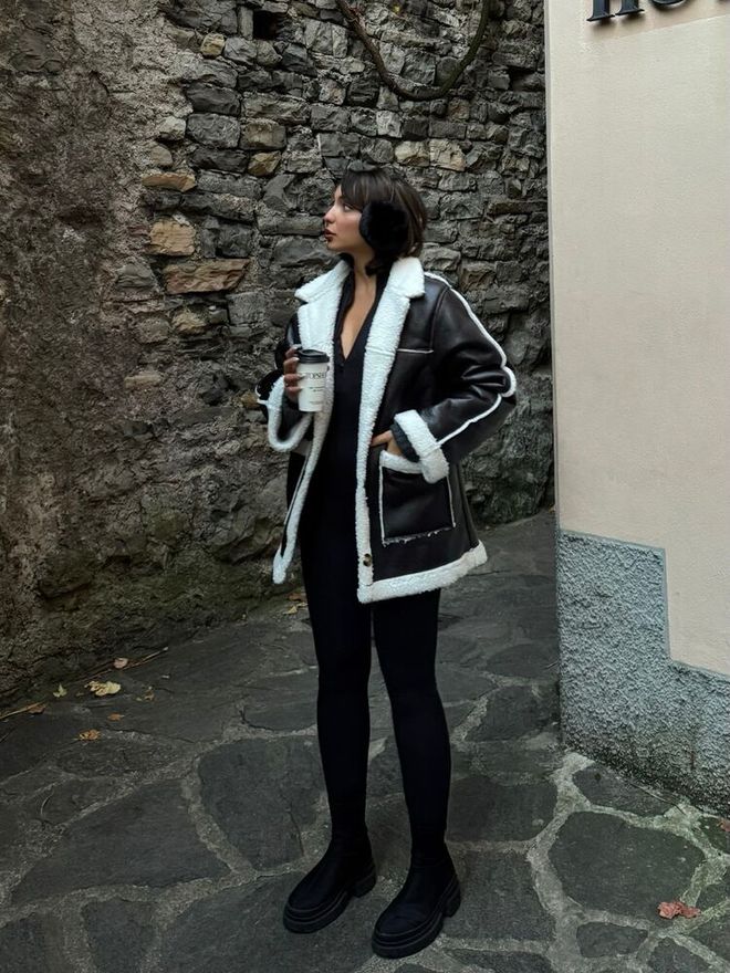 Topshow Juodas Kreminės Spalvos Odinis Kailinis Didmeninė prekyba drabužiais 4