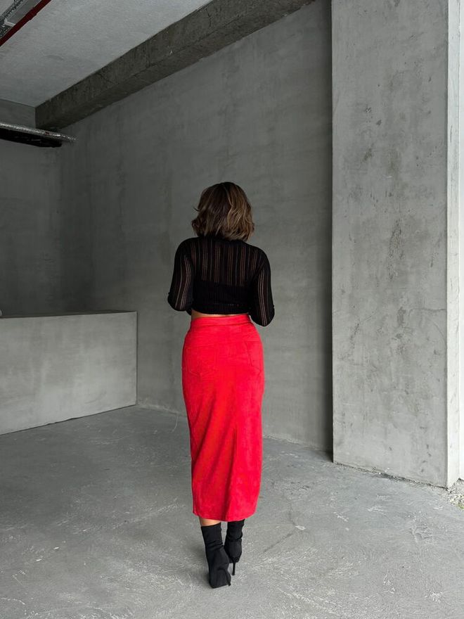 Topshow Red Suede Skirt Wholesale Clothing 4