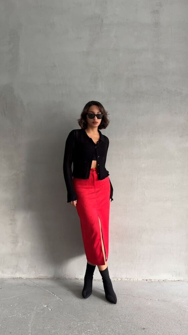 Topshow Red Suede Skirt Wholesale Clothing Christmas