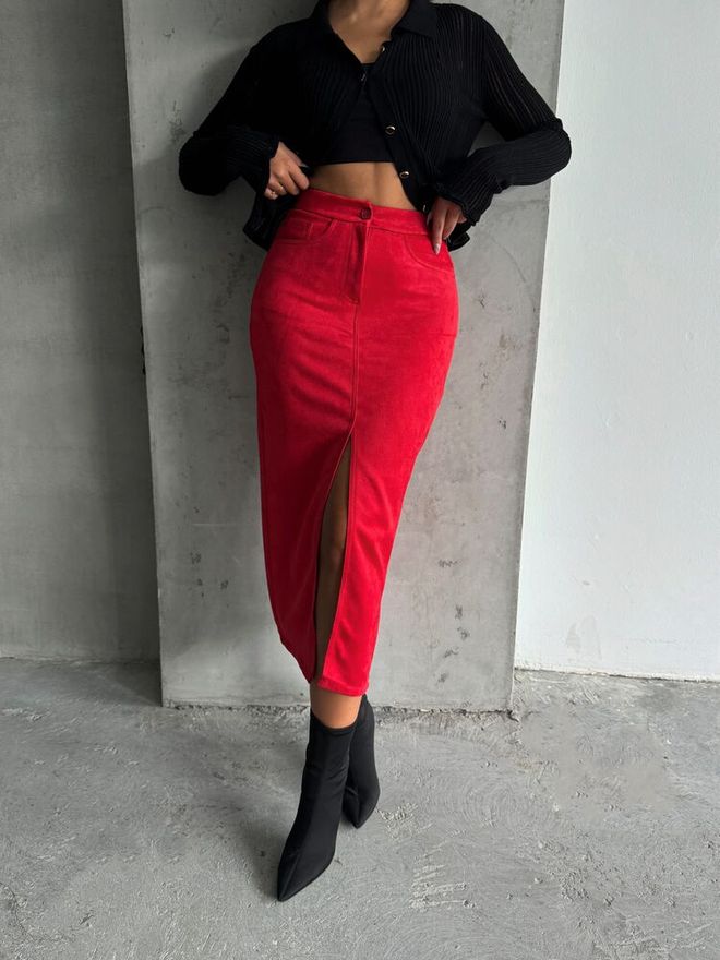 Topshow Red Suede Skirt Wholesale Clothing Winter