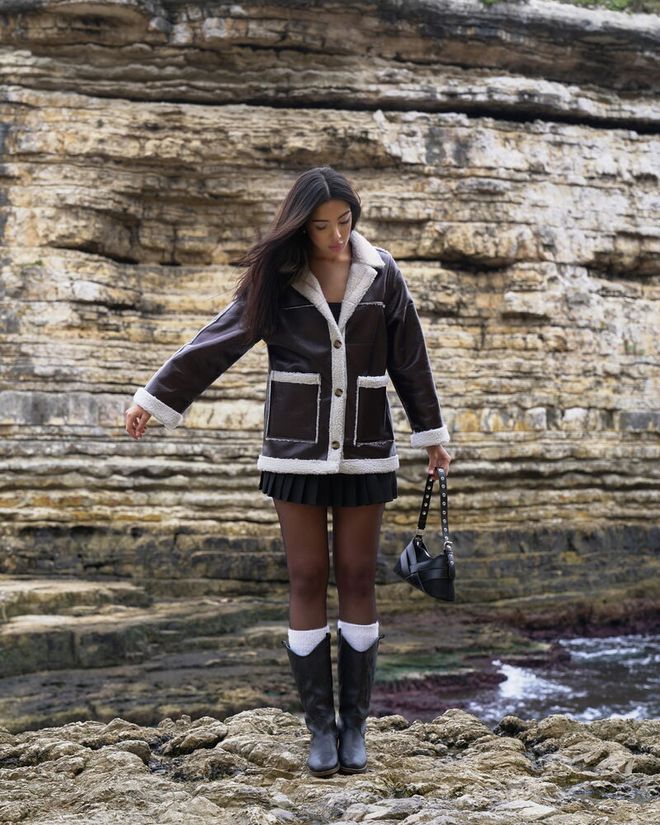 Topshow Abrigo De Piel De Cuero Marrón Crema Ropa al por mayor 2