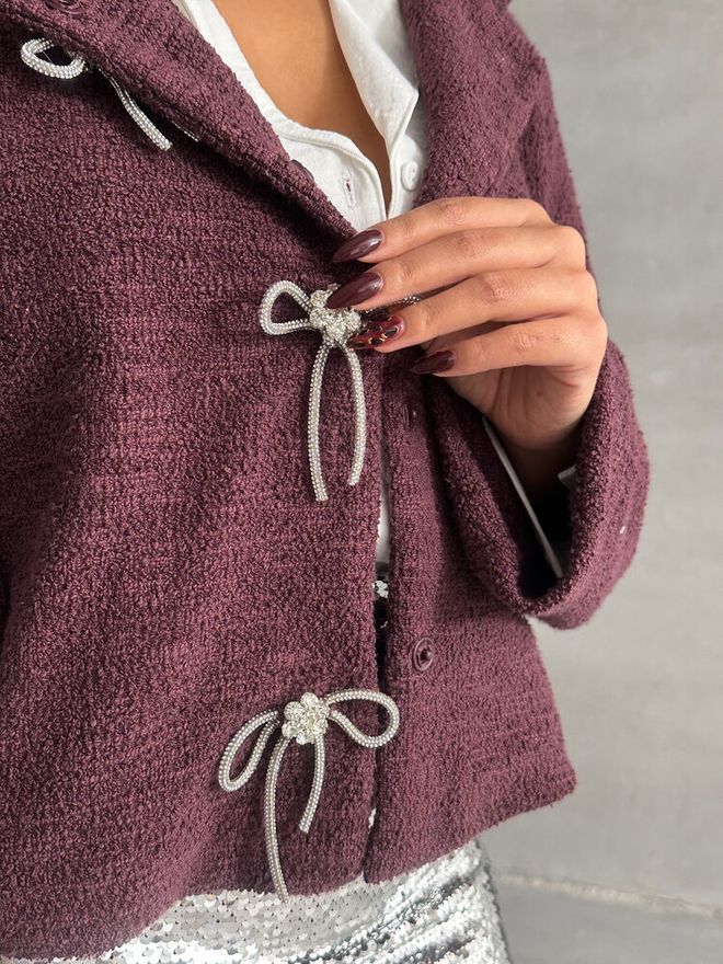 Topshow Burgundy Bow Wholesale Jacket Wholesale Clothing Fall
