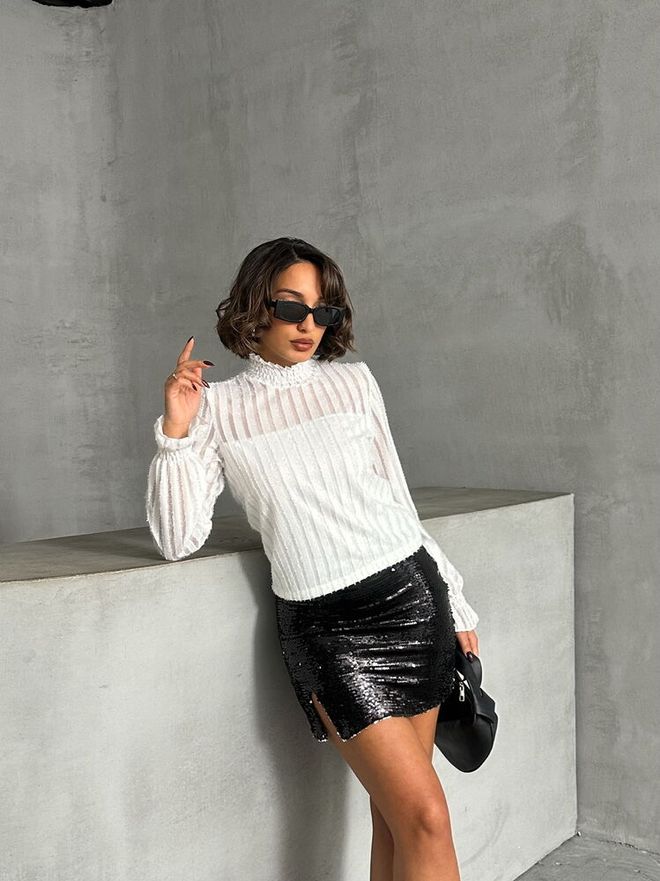 Topshow Camicetta All'ingrosso Con Barba Glitterata Bianca Abbigliamento all'ingrosso Cocktail