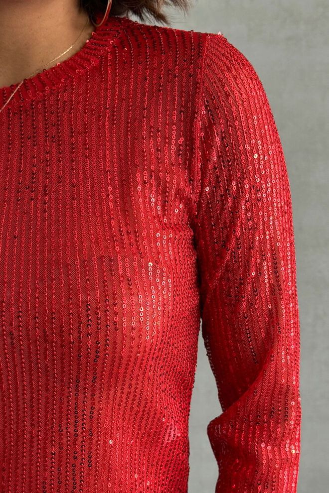 Topshow Red Sequined Wholesale Blouse Wholesale Clothing Fall