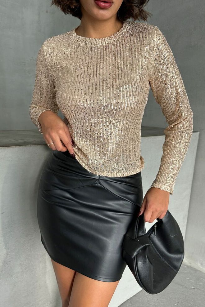 Topshow Gold Stone Sequin Wholesale Blouse Wholesale Clothing Fall