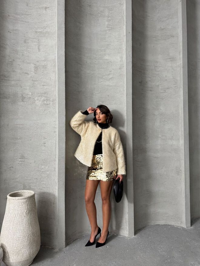 Topshow Cream Glittery Fringed Wholesale Cardigan Wholesale Clothing 2