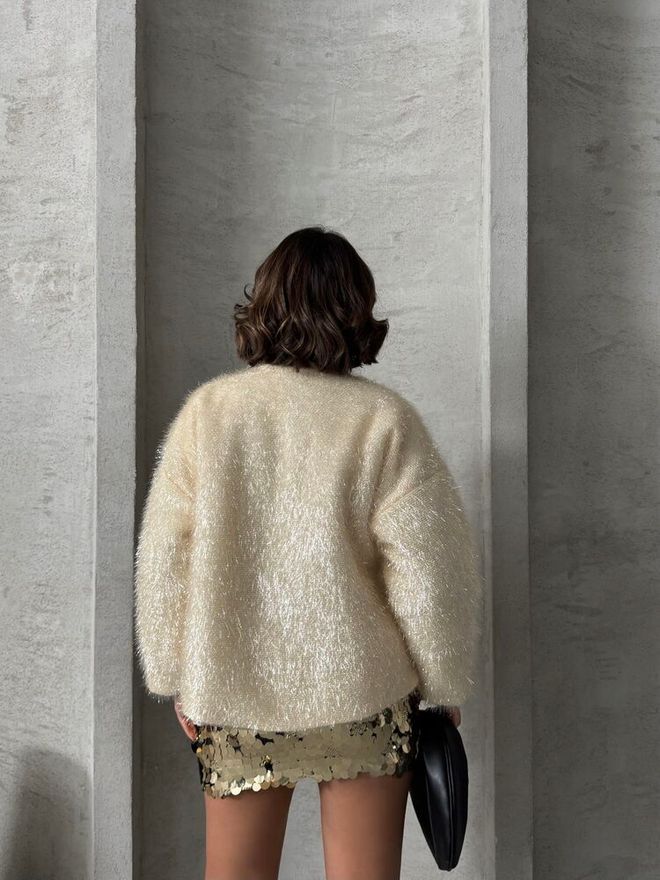 Topshow Cream Glittery Fringed Wholesale Cardigan Wholesale Clothing 4