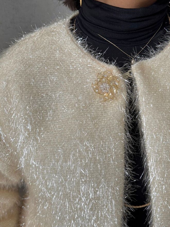 Topshow Cream Glittery Fringed Wholesale Cardigan Wholesale Clothing Fall