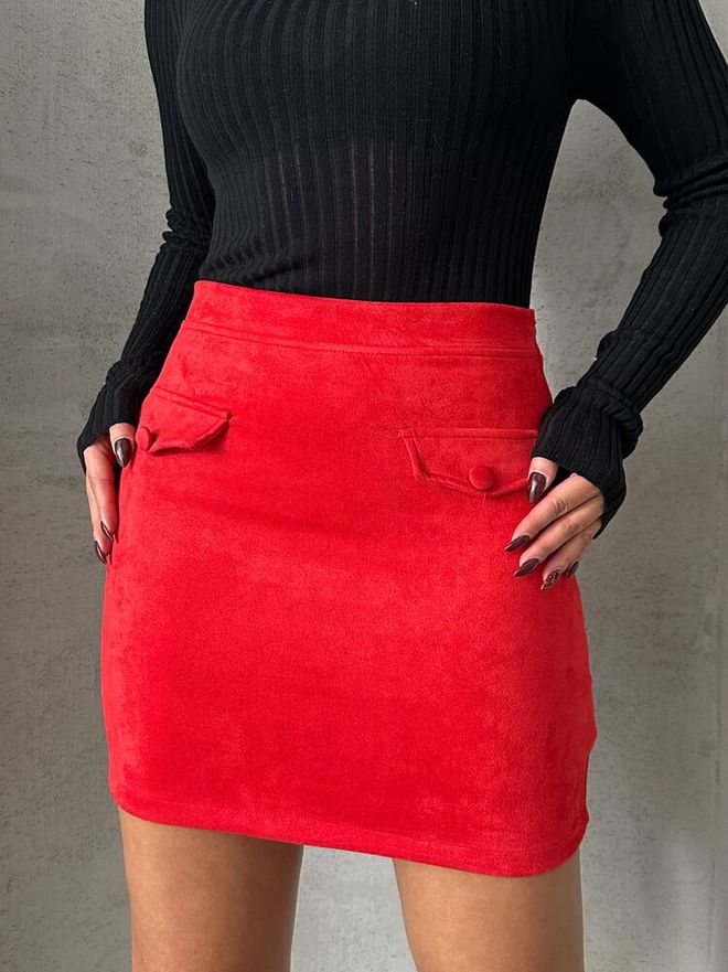 Topshow Червена Пола С Джоб На Едро Дрехи на едро Велур