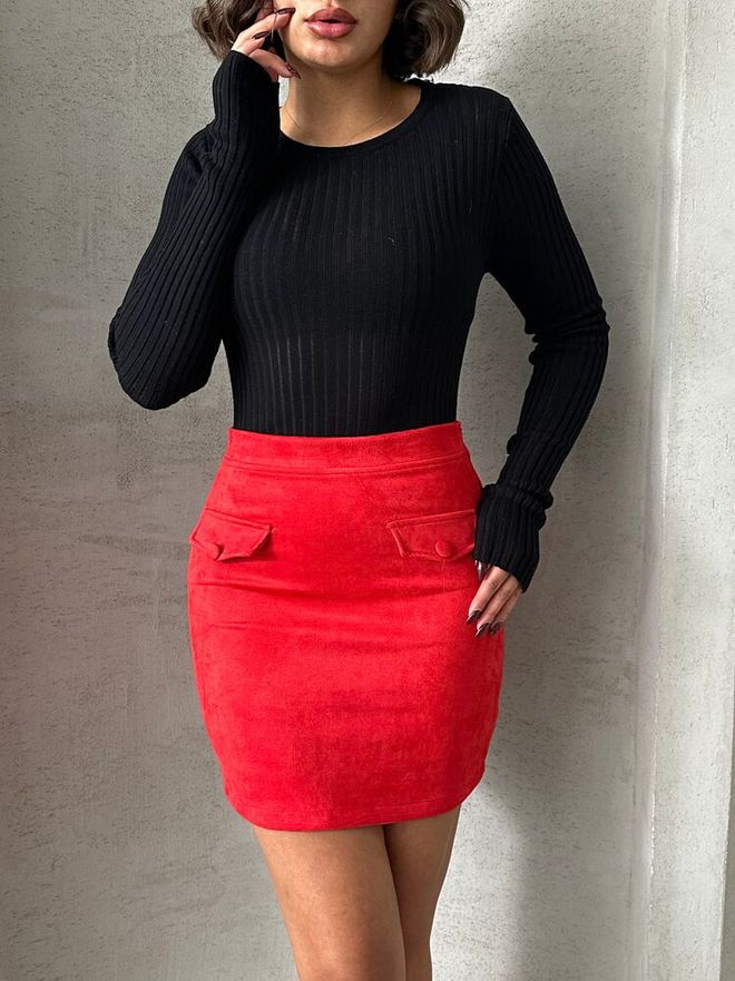 Topshow Червена Пола С Джоб На Едро Дрехи на едро Есен