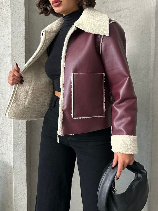 Topshow Claret Red Cream Zippered Leather Wholesale Clothing No Fabric