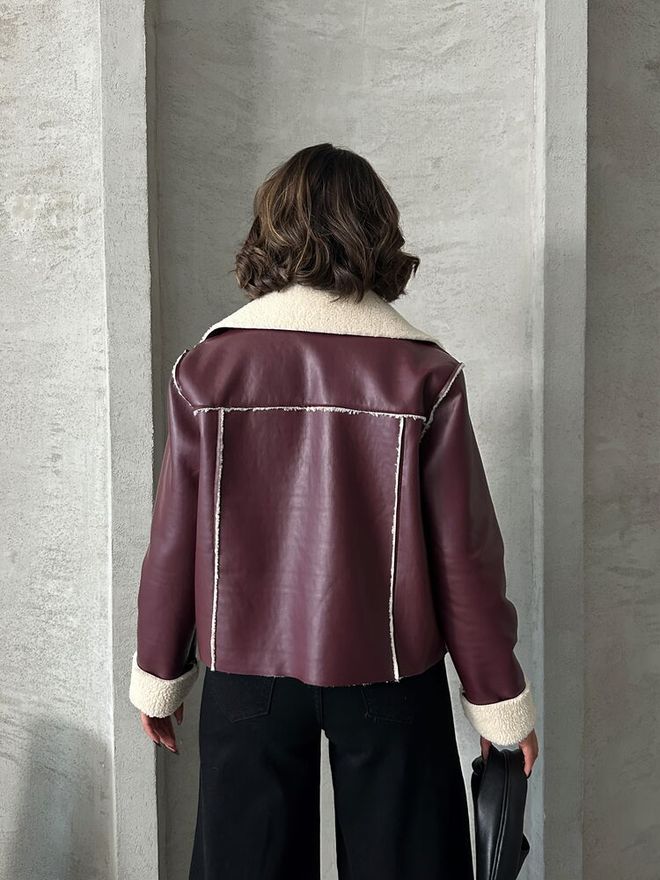Topshow Claret Red Cream Zippered Leather Wholesale Clothing 4