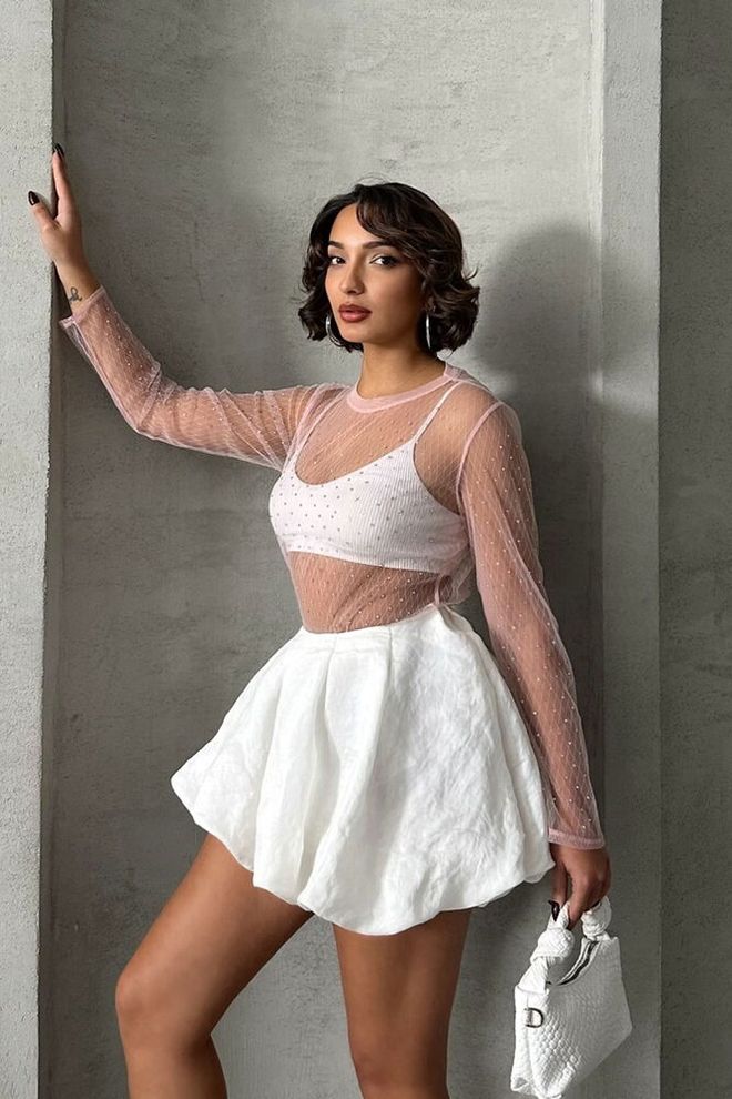 Topshow Розова Блуза На Едро С Тюл На Точки Дрехи на едро Глем