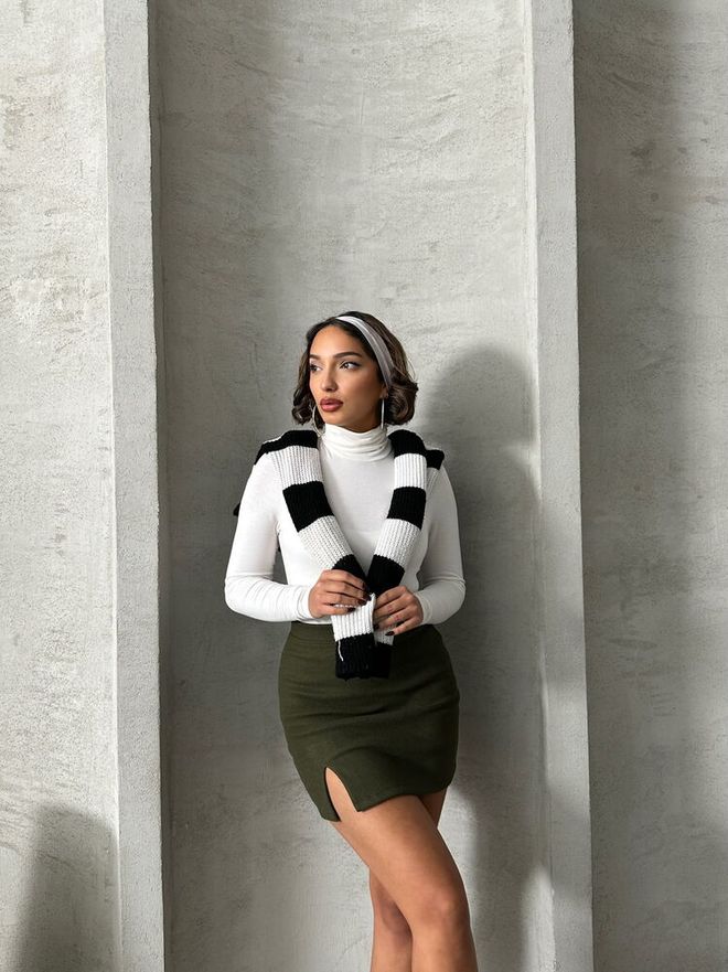 Topshow الكاكي الشق تنورة ملابس بالجملة الخريف