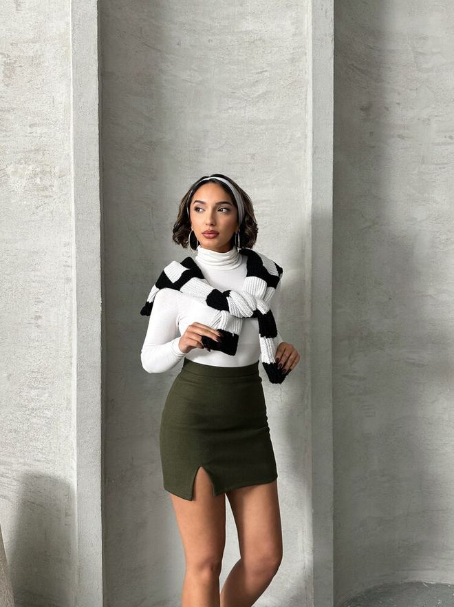 Topshow الكاكي الشق تنورة ملابس بالجملة 4