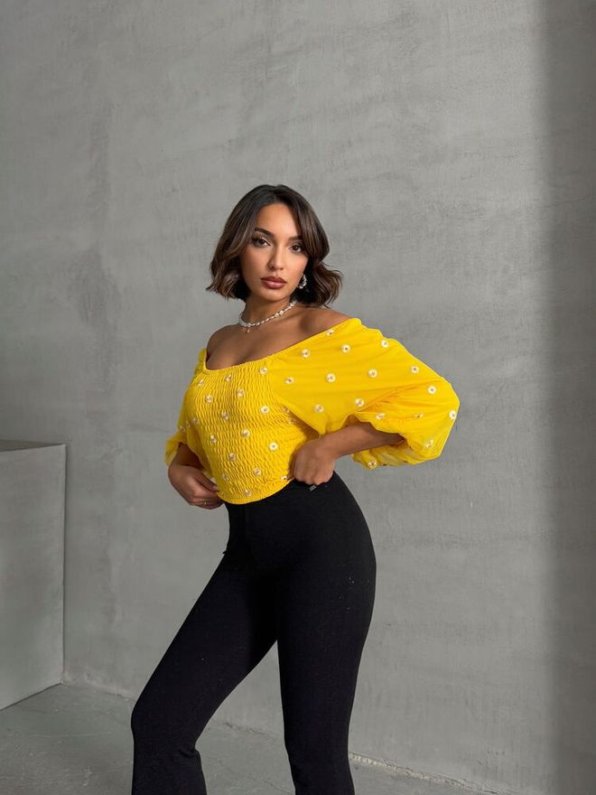 Topshow Yellow Gipel Daisy Patterned Wholesale Blouse Wholesale Clothing Birthday