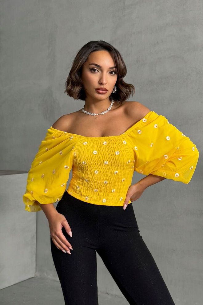 Topshow Yellow Gipel Daisy Patterned Wholesale Blouse Wholesale Clothing Casual