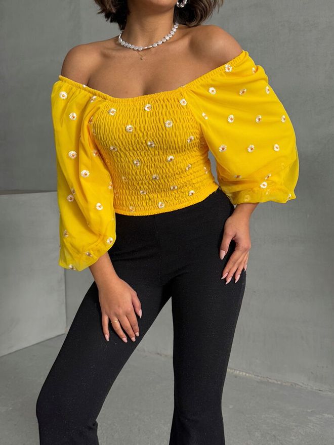 Topshow Yellow Gipel Daisy Patterned Wholesale Blouse Wholesale Clothing Spring