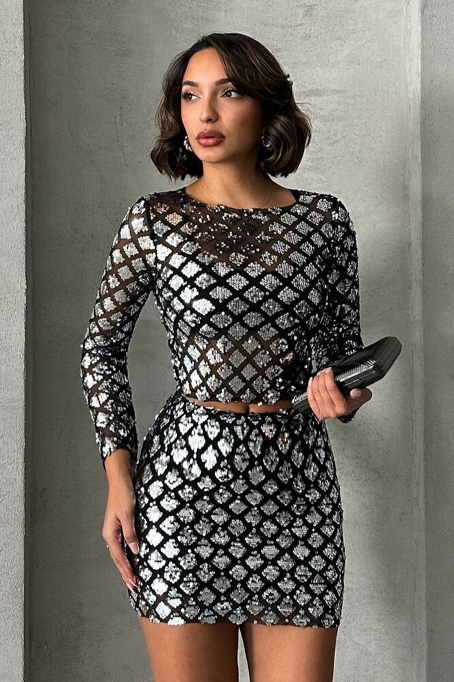 Topshow Blusa De Lentejuelas Plateada F 1619 Ropa al por mayor Glam