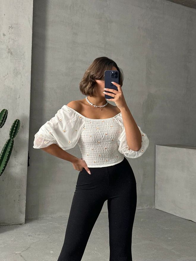 Topshow Cream Gipel Daisy Patterned Wholesale Blouse Wholesale Clothing Birthday