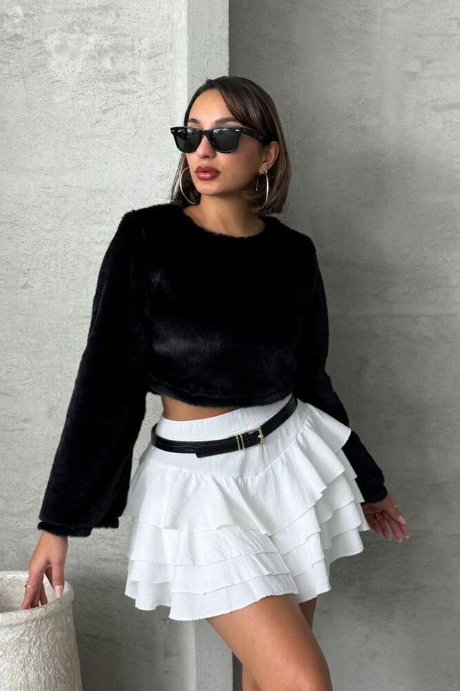 Topshow Black Plush Blouse Wholesale Clothing Casual