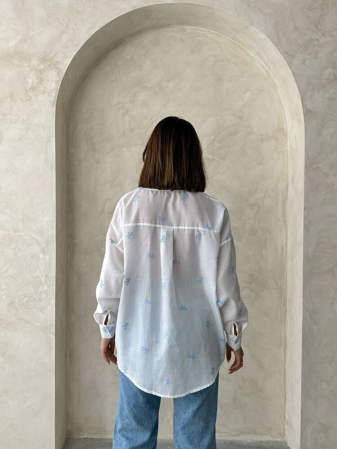 Topshow Blue Embroidered Voile Wholesale Shirt Wholesale Clothing 4