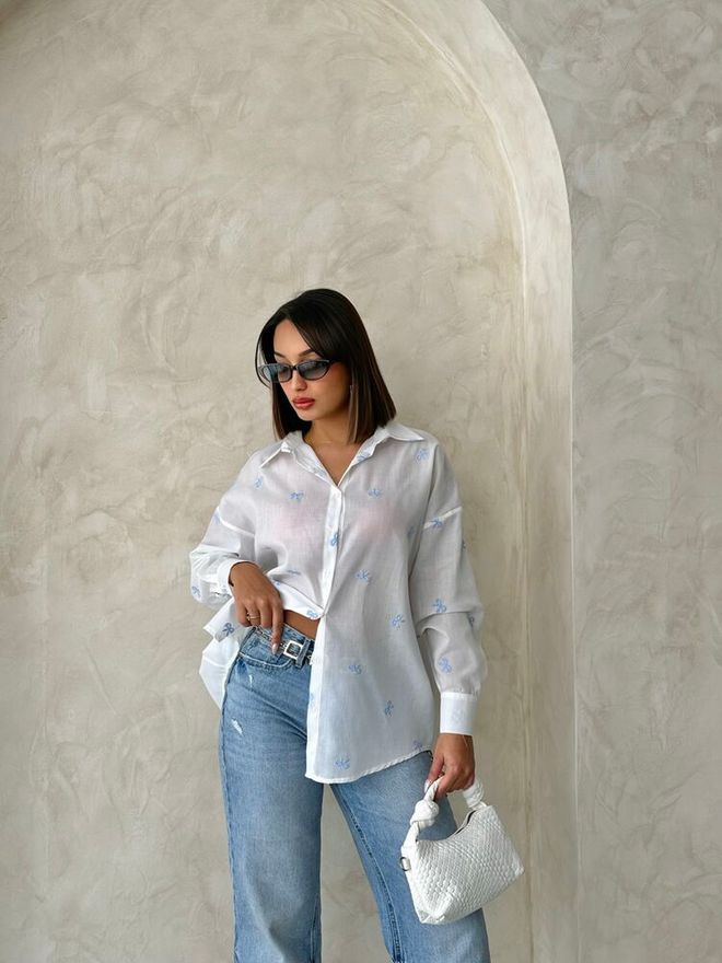 Topshow Blue Embroidered Voile Wholesale Shirt Wholesale Clothing Birthday