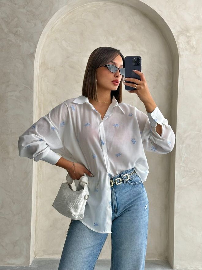 Topshow Blue Embroidered Voile Wholesale Shirt Wholesale Clothing Fall