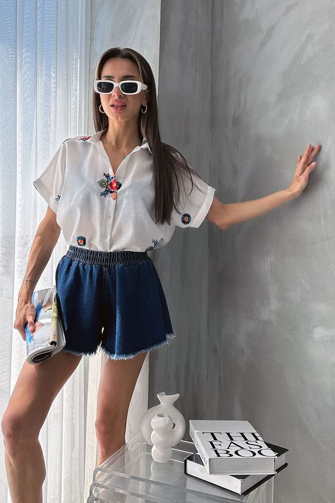 Topshow Embroidered Shirt White Wholesale Clothing Casual