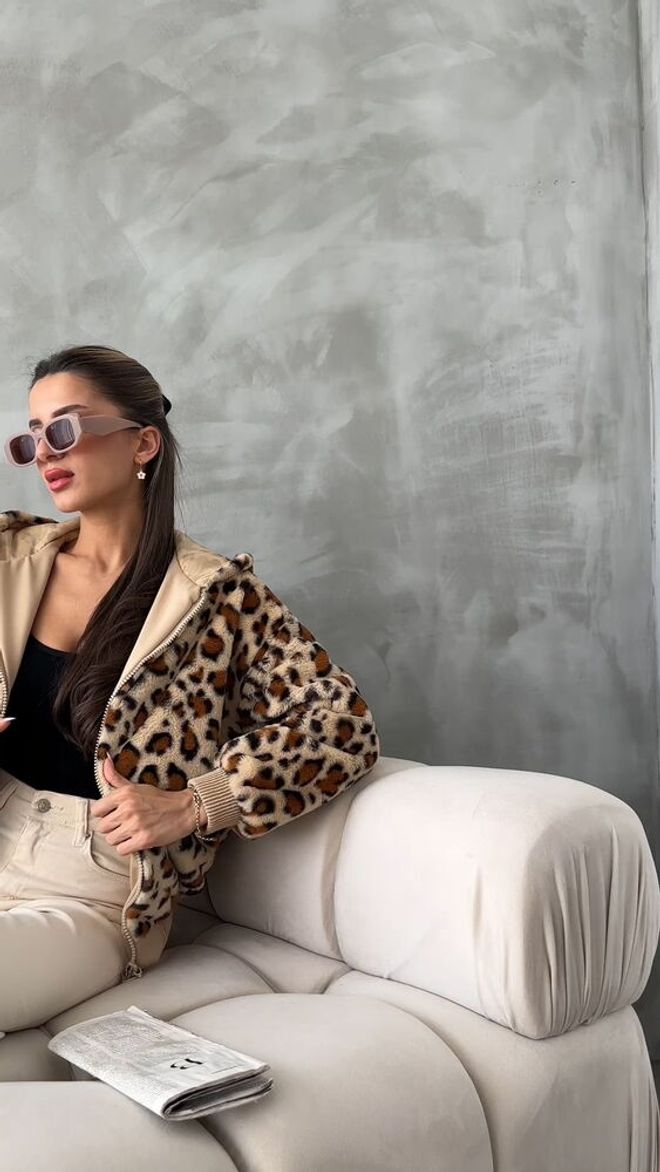 Topshow Leopard Look Plush Coat Stone Wholesale Clothing 2
