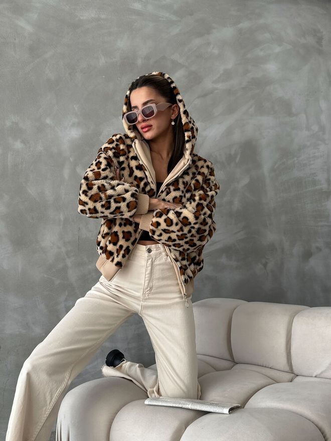 Topshow Leopard Look Plush Coat Stone Wholesale Clothing Winter