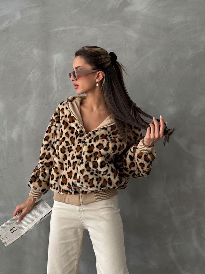 Topshow Leopard Look Plush Coat Stone Wholesale Clothing Polyester