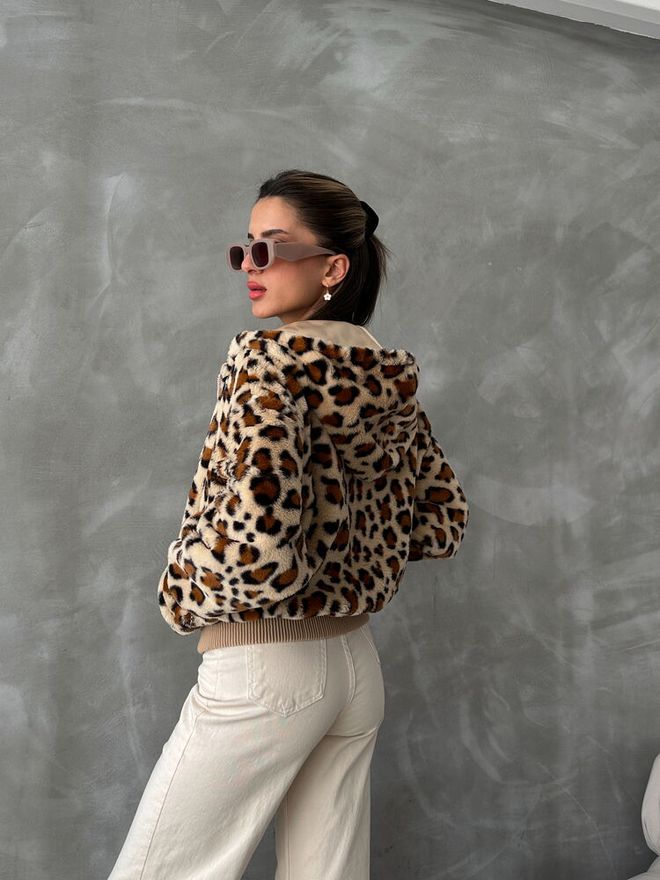 Topshow Leopard Look Plush Coat Stone Wholesale Clothing 4