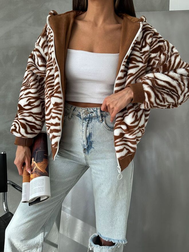 Topshow Zebra Look Plush Coat Tan Wholesale Clothing 2