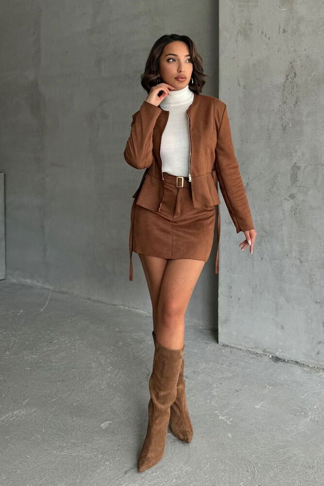 Topshow Kemerli Etek Haki Toptan Giyim Zarif