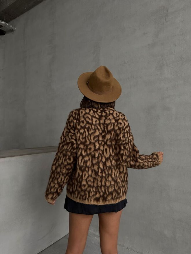 Topshow Leopard Knitted Cardigan Brown Wholesale Clothing 4