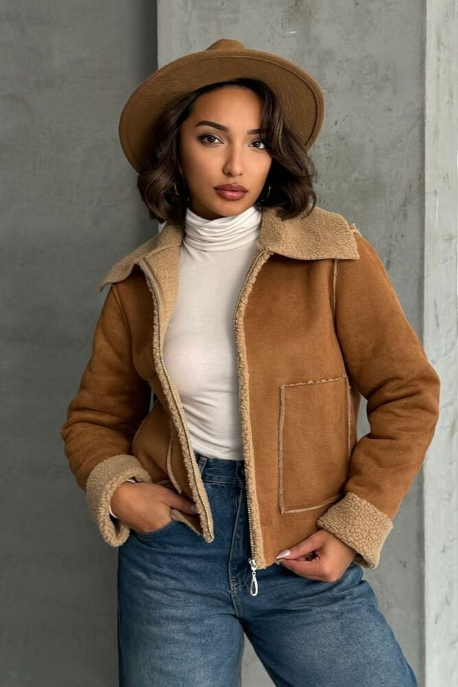 Topshow Cappotto In Peluche Scamosciato Marrone Chiaro Abbigliamento all'ingrosso Casuale