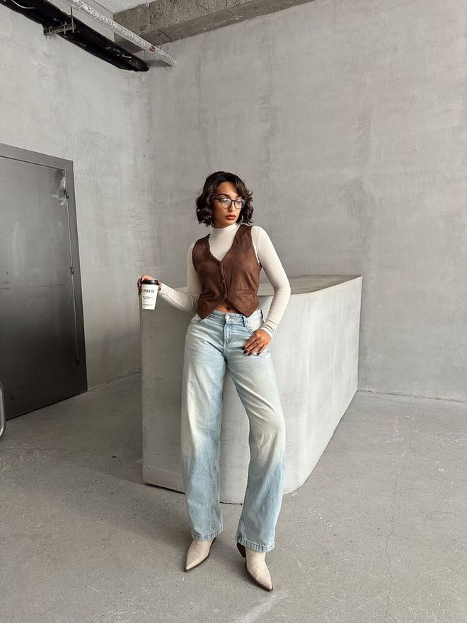 Topshow Suede Vest Brown Wholesale Clothing Birthday